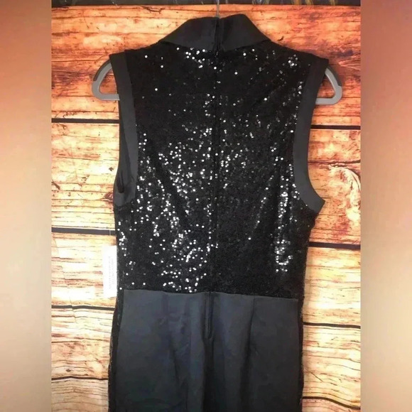 All Black Sequin sleeveless Tuxedo Jumpsuit size Large - Picture 10 of 16